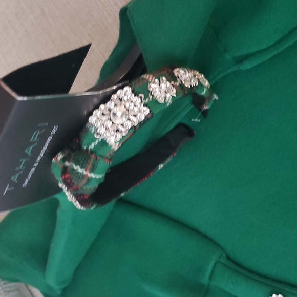 Tahari Sweater & Headband Rhinestone Buttons on Sleeves New Green Holiday's - Picture 10 of 17
